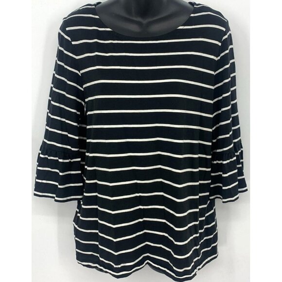 Tommy Bahama Women Top Size Medium M Black White Striped Modal 3/4 Flared Sleeve - Picture 1 of 6